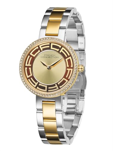 French Connection | Champange Sunray Dial | Gold Two Tone Stainless Steel Bracelet Strap | Quartz Watch for Women - FCD10TM