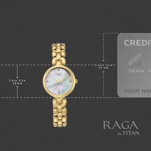 Raga Showstopper 5.0 Quartz 3 Hands Round White MOP Dial, Gold Strap Watch for Women - 95461YM01