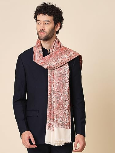 Zamour Faux Pashmina Soft Jamawar Woven Shawl for Men (Off White)
