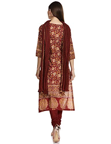 BIBA WOMEN PRINTED FITTED SALWAR KURTA DUPATTA(SKDKALAMKAR6935_RED_34)