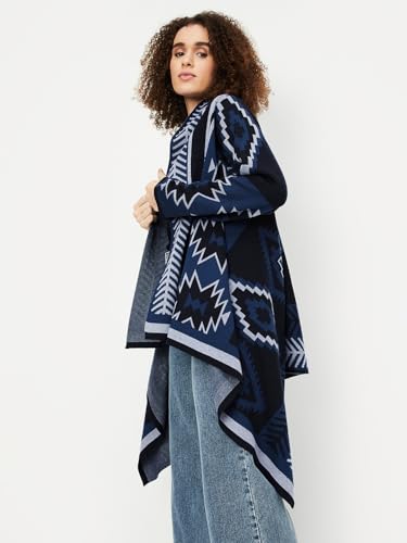 Max Women's Acrylic Shawl Neck Casual Shrug Sweater (SRG45002_Blue,Medium