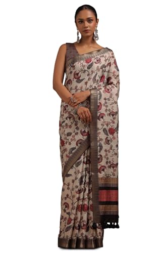 Soch Womens Cream Tussar Floral Print Saree