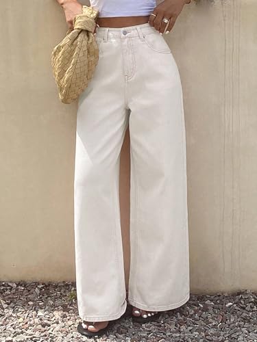 TOPLOT Jeans for Women || Women High Rise || Wide Leg Pants || Straight fit Jeans for Woman (Straight-Jeans-5204-Off White-28)