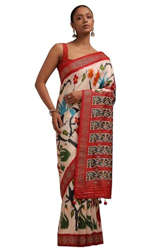 Soch Womens Multicolour Dola Silk Botanical Print Saree
