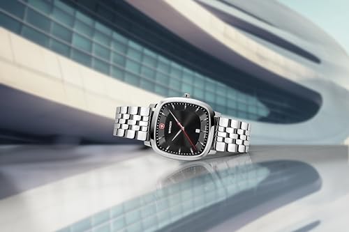 WENGER Vintage Classic | Swiss-Made Analog Men's Wrist Watch, Squircle Case, Black Dial, 37mm, 50M Water Resistant | Stainless Steel Strap | 01.1921.102