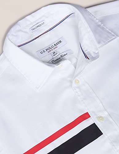 U.S. POLO ASSN. Cotton Mens Solid with Placement Print Fs Regular Fit Shirts (Usshtfx0034_White_S)