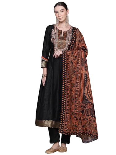 Aarke Ritu Kumar Black Humayra Solid Round Neck Kurta With Pant And Dupatta