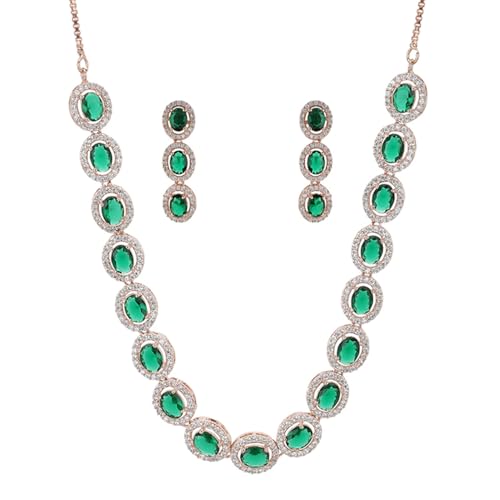 VOYLLA American Diamond CZ Silver Plated Pearl Brass Necklace Set