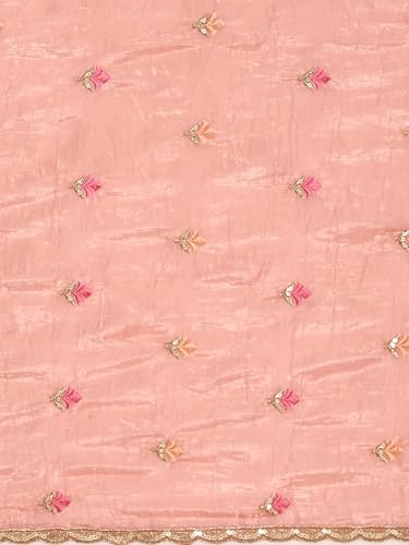 Panzora Women's Pink Tissue Gold Crush Embroiderd Saree With Unstitched Blouse Piece