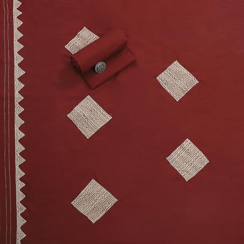 Biba Women Rust Cotton Hand Block Print Unstitched Suit Set_FREE SIZE