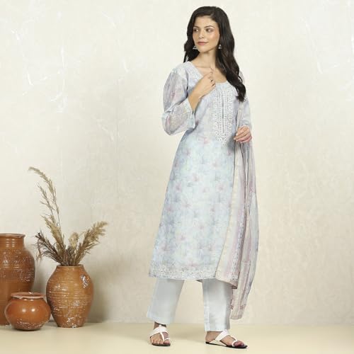 Biba Women Sea Green Chanderi Unstitched Suit Set_Free Size