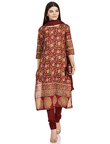 BIBA WOMEN PRINTED FITTED SALWAR KURTA DUPATTA(SKDKALAMKAR6935_RED_34)