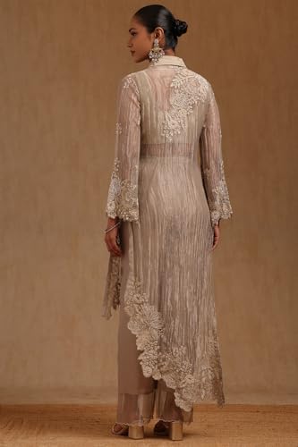 Soch Womens Silver Tissue Embroidered Co-Ord Set With Sequins