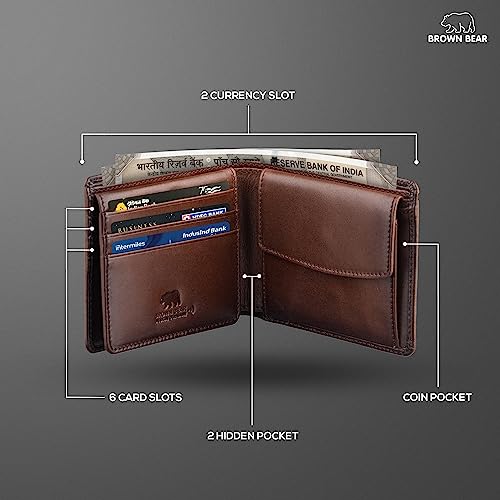 BROWN BEAR Nappa Leather RFID Wallet for Man, Slim Bifold (Brown)
