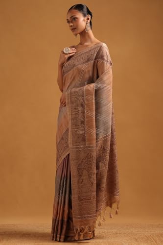 Soch Womens Grey Tussar Ethnic Motifs Saree