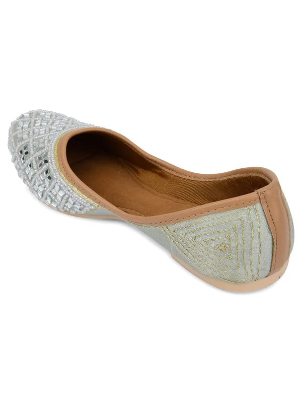 DESI COLOUR Women Ethnic Footwear Mojari/Punjabi Jutti-Mirror Art- Grey