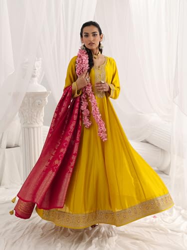 Libas Embroidered Silk Blend A-Line Ethnic Dress With Dupatta-93605XL
