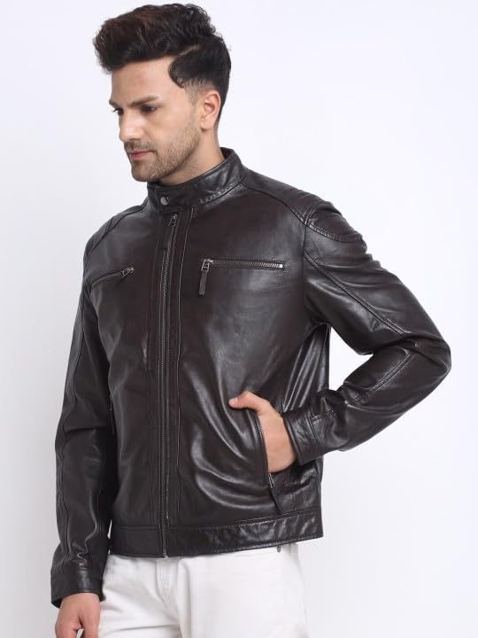 TEAKWOOD LEATHERS Men's Genuine Leather Jacket Latest Stylish Men Leather Jackets | Casual Office & Biker's Choice | Dark Brown | L