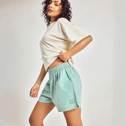 Pepe Jeans Women's Solid & Printed Cotton Relaxed Fit Co-ord Set | Crop T-Shirt with Printed Boxer Shorts for Lounge & Casual Wear | Soft Breathable Fabric | Elastic Waistband | Cosy Comfort Wear