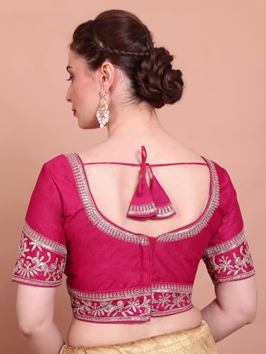 S SALWAR STUDIO Pink Silk Embroidered Readymade Alterable Blouse