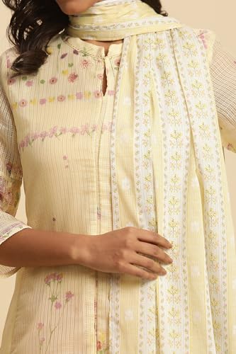 W for Women Yellow Floral Print Cotton Dupatta_24FEW82184-121982_Free Size