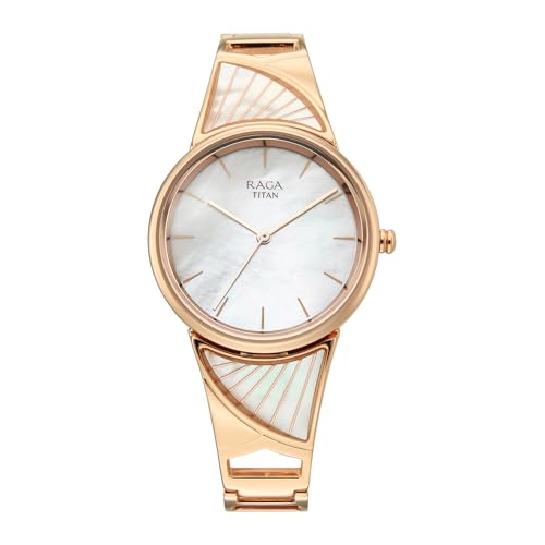Titan Raga Power Pearls 2.0 with Quartz Analog Mother of Pearl Dial Rose Gold Brass Strap Watch for Women - 2810WM01F