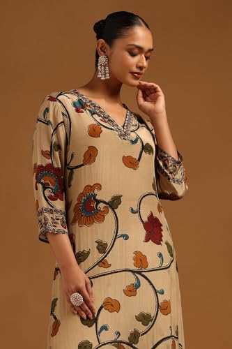 Soch Womens Beige Crepe Botanical Kurta