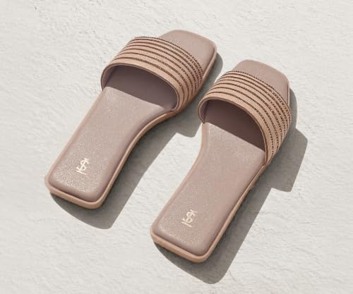 LOUIS STITCH Women’s Champagne Gold Elegant Flat Sandals with Rhinestone Studded Straps | The Embellished Series | Luxury Comfort Slip-On Flats for Women | Perfect for Travel, Casual & Daily Wear | LSLD-FL05 | UK-5