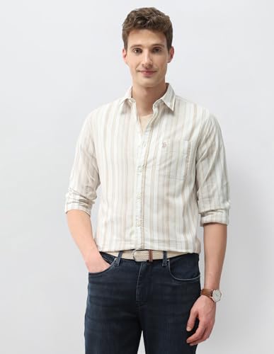 U.S. Polo Assn. Denim Co. Men's Vertical Striped Regular Fit Shirt (UDSHT2238_Khaki_39)