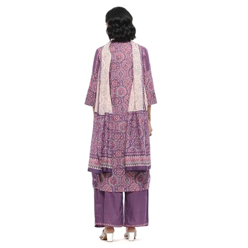 Biba Women Purple Cotton Printed A-Line Suit Set_46