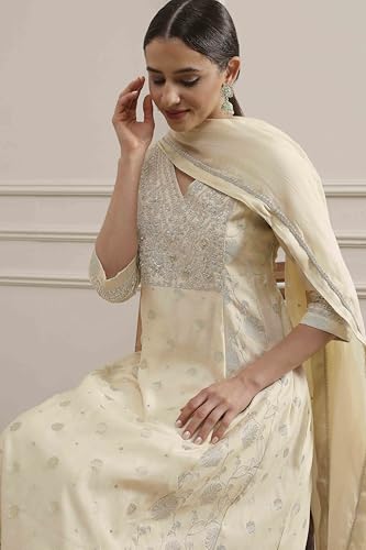 Biba Women's Natural White Silk Straight Yarndyed Suit Set