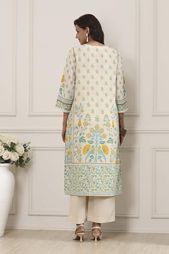 Biba Women Off White Cotton Straight Kurta_36