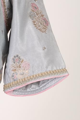 Aurelia Women's Slate Grey Zari Jacquard Crop Blouse with Lehenga Set with Dupatta - (AD10751-706126-S)