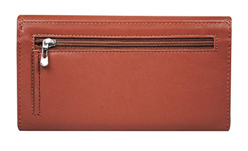 Calfnero Women's Genuine Leather wallet-Long Purse Wallet with Multiple Card Slots, Zip Pocket and Note Compartment (Cognac)
