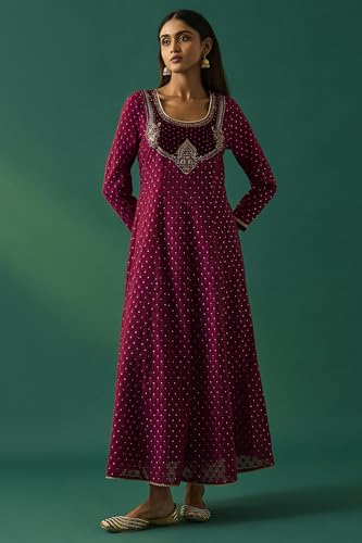 Wishful Women's Maroon Embroidered Anarkali Gilet with Dress and Churidar Set - (SP12855-218120-XXL)
