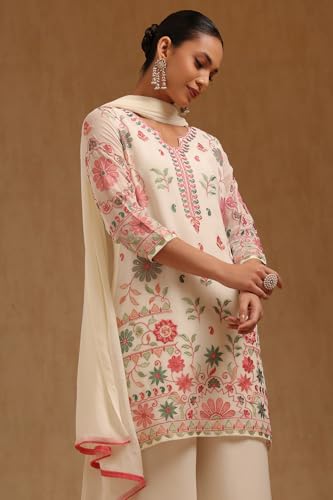 Soch Womens Off White Georgette Embroidered Suit Set With Thread Work