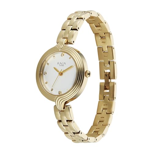 Titan Raga Showstopper 4.0 Quartz White Round Dial Women's Watch | Rose Gold Colour Band | Watches for Women Analog - 95346YM01