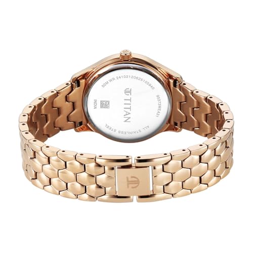Titan Glamour Quartz Analog Blue Dial Stainless Steel Strap Watch for Women