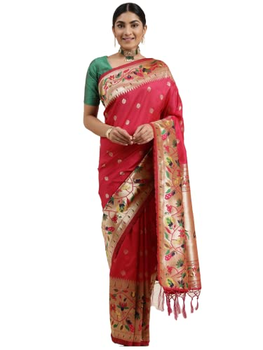 Pandadi Saree Women's Paithani Paithani Silk Saree With Blouse Piece (371PS21_Rani)