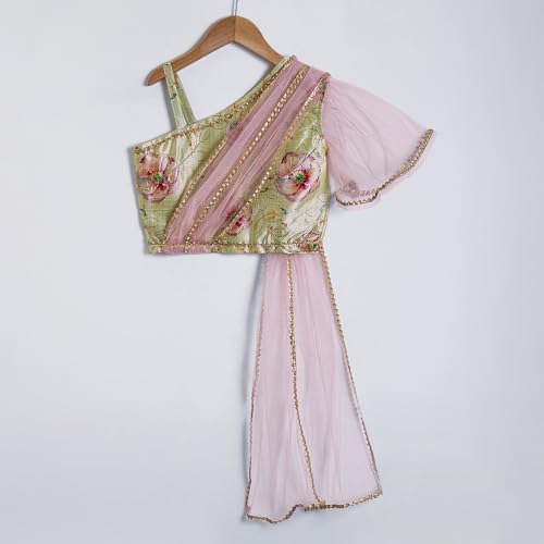 Hopscotch Girls Asymmetrical Yellow 2-Pc Ruffle Embellished Lehenga Choli Set For Ages (5-6 Years)