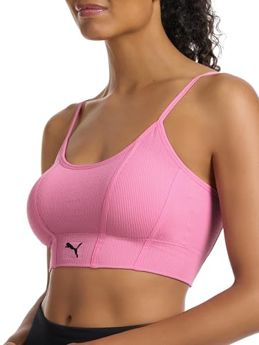 Puma Women's 2 Pack Seamless Sports Bra, Mauve/Heather Grey, Medium