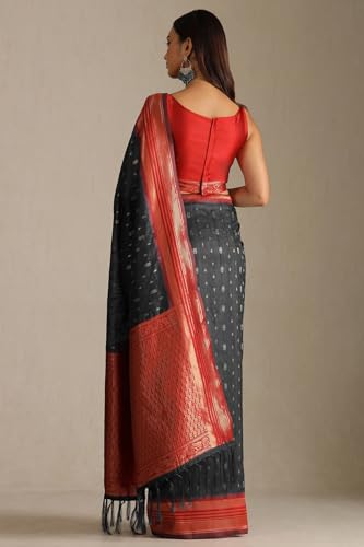 Soch Women's Black Tussar Woven Design Saree With Zari