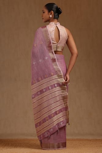 Soch Womens Purple Linen Woven Design Saree