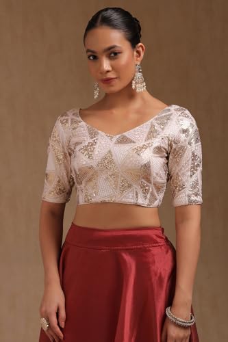 Soch Womens Cream Georgette Padded Blouse Sequins