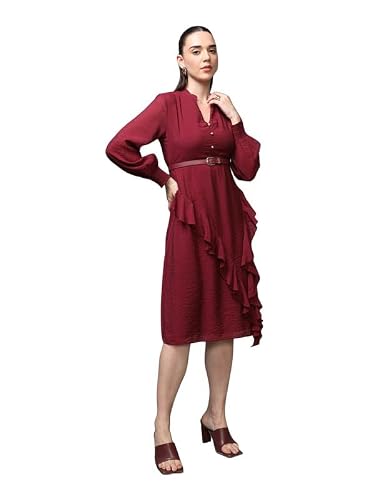 Kazo Athena Midi Dress with Belt (Wine_XS)