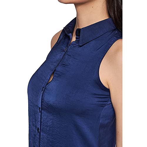 AND Solid Polyester Collar Neck Womens Top (Blue, 10)