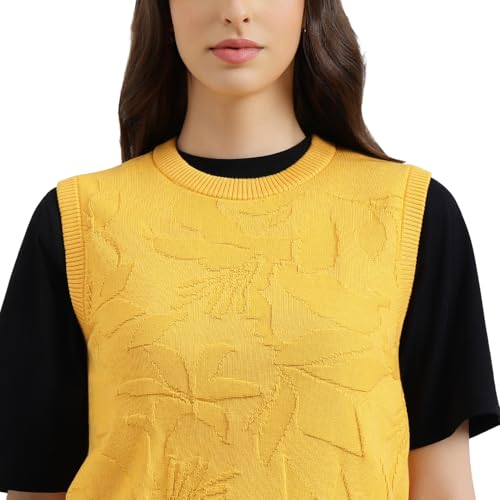 United Colors of Benetton Round Neck Self Design Sweater (Size: S) - 26P1594D108YI3N7 Yellow