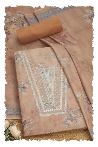 Soch Womens Beige Tissue Shimmer Floral Print Unstitch Dress Material With Sequins