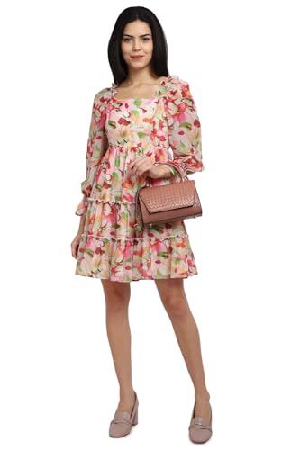 Allen Solly Women's Polyester Asymmetrical Knee-Length Dress (AHDRCRGF142558_Multi Multicolour