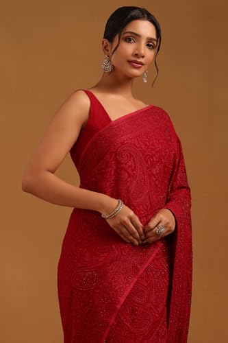 Soch Womens Fuchsia Georgette Botanical Saree With Stone Work